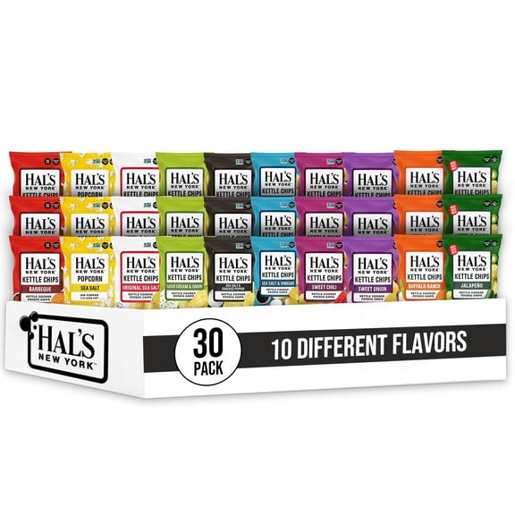 Hal's New York Kettle Cooked Potato Chips, Variety Pack, 10 Flavors, 2 Oz (Pack of 30)