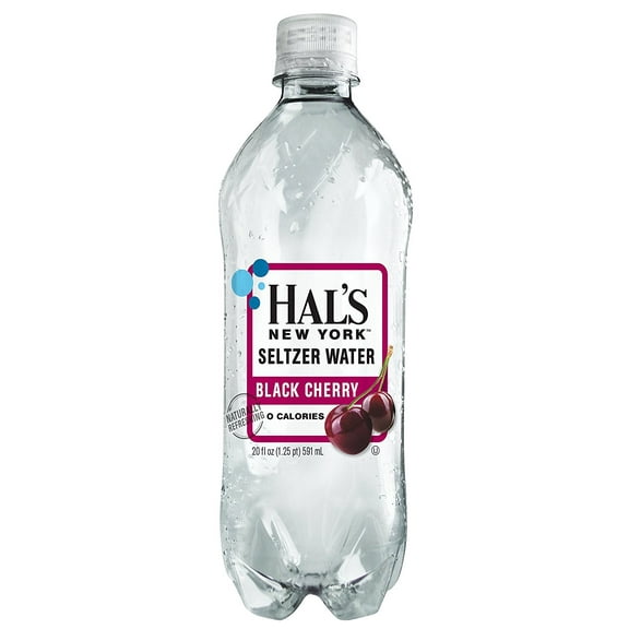 Hal's New York Seltzer Carbonated Black Cherry Flavored Sparkling Water, Zero Sugar, Zero Calorie, Zero Carbs, 20 Fl Oz Pack of 24