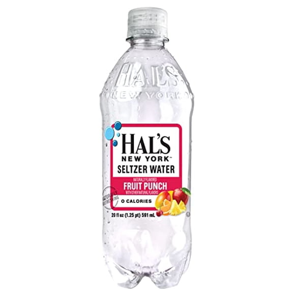 Hal's New York, Seltzer Water, Fruit Punch Sparkling Water, 20 Fl Oz Bottles (Pack of 24)