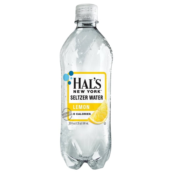 Hal's New York Seltzer Carbonated Lemon Flavored Sparkling Water, Zero Sugar, Zero Calorie, Zero Carbs, 20 Fl Oz Pack of 24