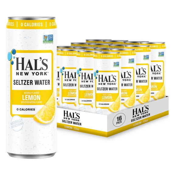 Hals New York Seltzer Water, Lemon, 12 Fl Oz Slim Cans (Pack of 16)