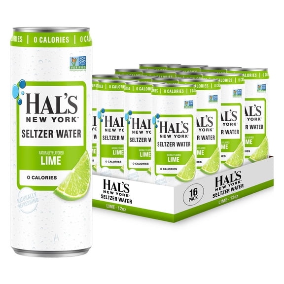 Hals New York Seltzer Water, Lime, 12 Fl Oz Slim Cans (Pack of 16)