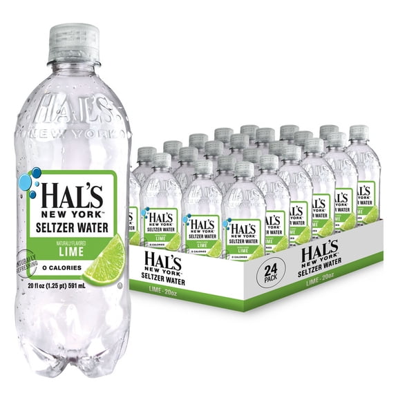 Hal's New York, Seltzer Water, Lime Sparkling Water, 20 Fl Oz Bottles (Pack of 24)