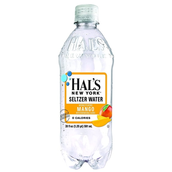 Hal's New York, Seltzer Water, Mango Sparkling Water, 20 Fl Oz Bottles (Pack of 24)