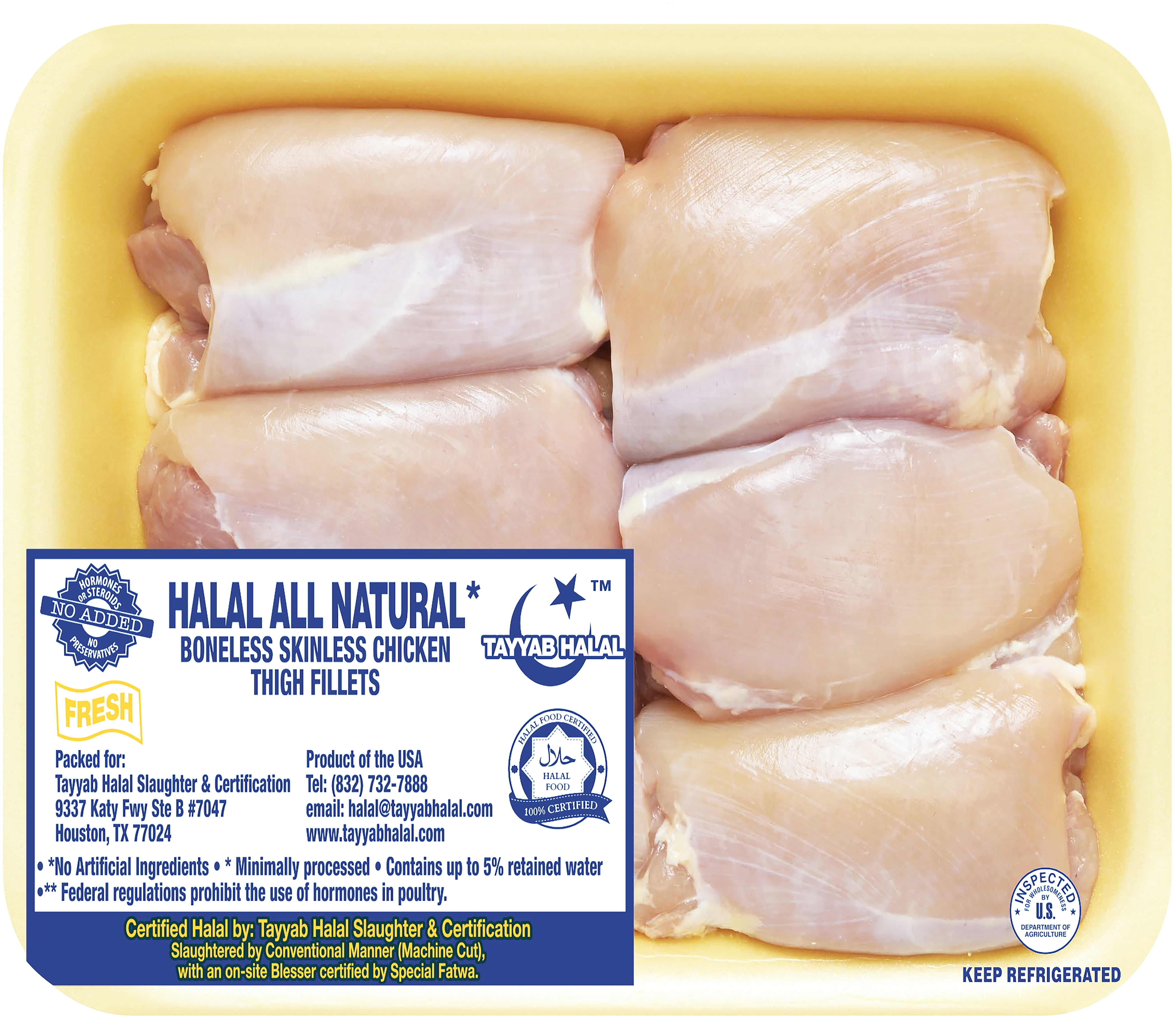 Halal Fresh Boneless Skinless Chicken Thighs, 22g Protein per 4oz