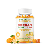 Halal Omega 3 Gummies For Adults, 60 Gummies | No Fish Oil Burps, Plant Based | Chia Oil, Algae | Omega 3 6 9 w/ DHA, Vitamin C | For Brain, Cardiovascular & Immune Support | SHIFAA NUTRITION