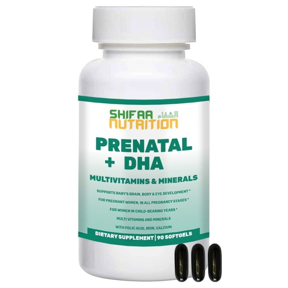 SHIFAA NUTRITION Halal Prenatal Multivitamin Supplement, Halal, 30 Ct With DHA, Folic Acid & Nutrients for Pregnancy