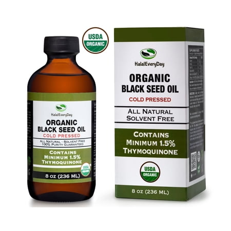 HalalEveryDay Black Seed Oil 8 oz (236ml) - USDA Organic 100% Pure & Natural Cold Pressed Cumin Nigella Sativa