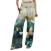 Halara Pants Women Straight Leg Workout Girdle Flowers Print Trousers Waist Printing Boho Daily Ritual Pants Beach Long Comfortable Trendy Pants Green,L