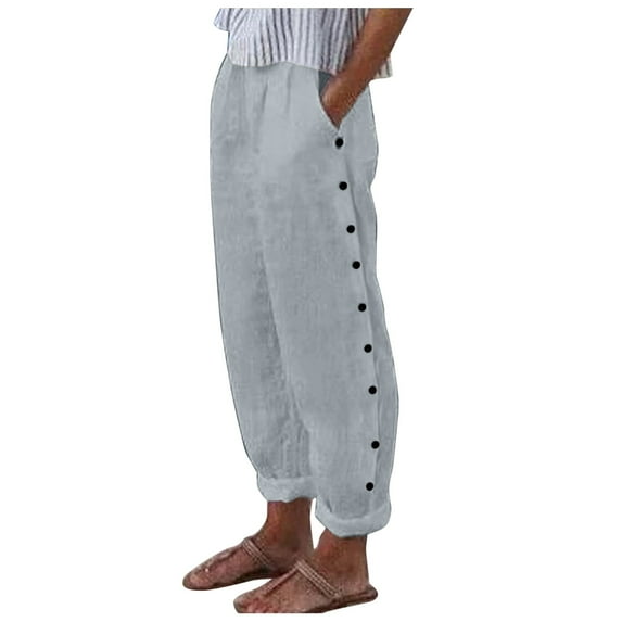 Halara Pants for Women Women Buttons Solid Pants High Waisted Wide Leg Fashion Drawstring Elastic Trousers Comfy Straight Leg Long With Pockets Small Pant Workout Pocket Casual Dress plus Size Gray M