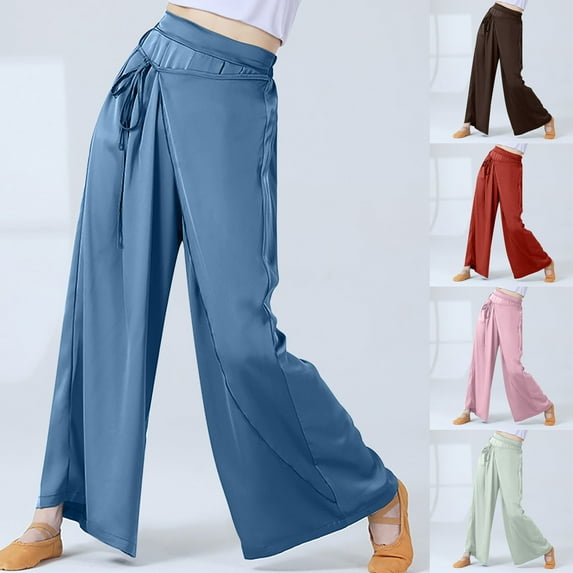 Plus Size Pants Women Womens Wide Leg Pants Plus Size Elastic Tie Knot Lounge Pants Loose Trousers with Pockets