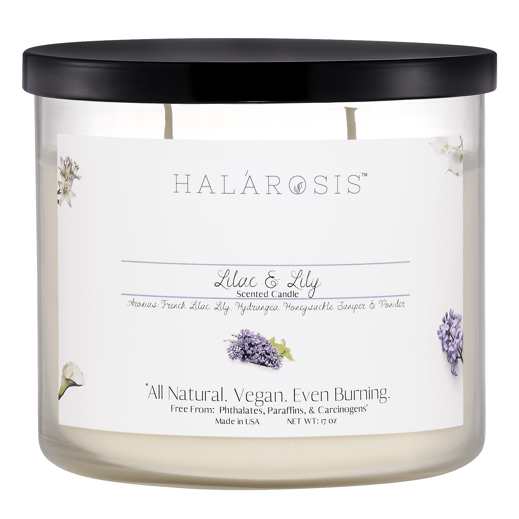 Halarosis, 17 oz, Soy Candle, Lilac & Lily, Container Candle