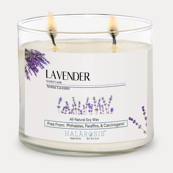 Halarosis Soy Candles - Long Burning Lavender Candle - Burns Up to 60 Hours - Gift for Birthday, Housewarming & Special Events - Cotton Wick Candles for Home Scented (Lavender 17 oz) C113