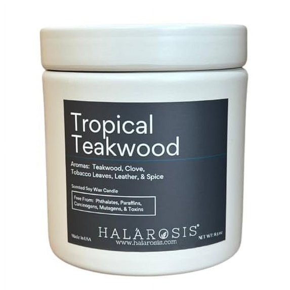 Halarosis Tropical Teakwood Scented Candles - Highly Fragrance - Natural Soy Wax Candles - 8.5 oz