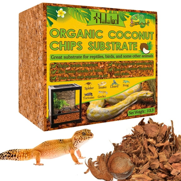Halatool 10LB Coconut Chips Substrate for Reptiles 72QT Natural Coco Husk Snake Bedding for Ball Python Coco Coir Chip Terrarium Substrate for Tortoise Frog Gecko Hermit Crab Hamster