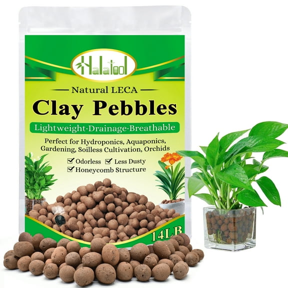 Halatool 14 LB Natural Expanded Clay Pebbles for Plants 4mm-16mm Clay Balls 100% Organic Hydroton Leca Balls for Indoor Plants Hydroponic Growing Gardening Orchids Drainage Decoration Aquaponics