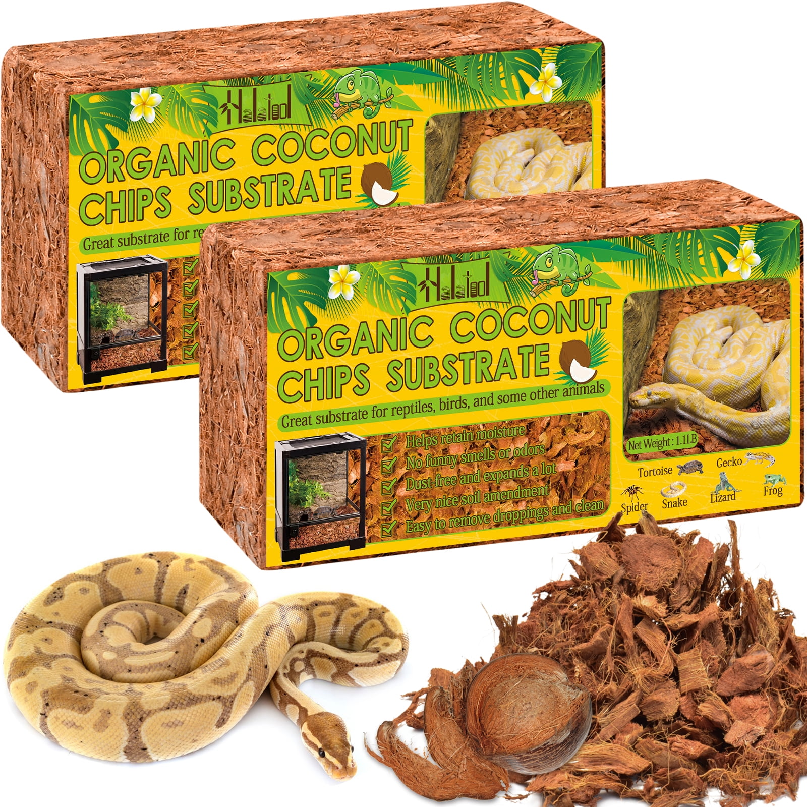 Halatool 2Pack Snake Bedding Natural Coconut Chips Substrate