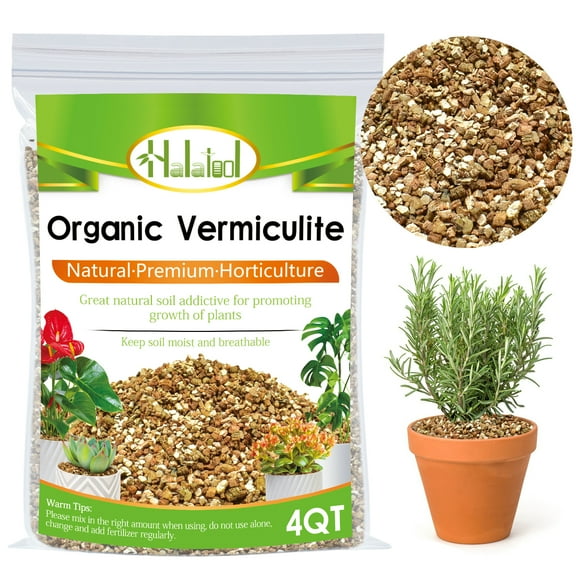 Halatool 4 QT Horticulture Vermiculite Professional Soil Addictive Coarse Grade Vermiculite for Plants Gardening Mushrooms Seed Starting Cat Grass