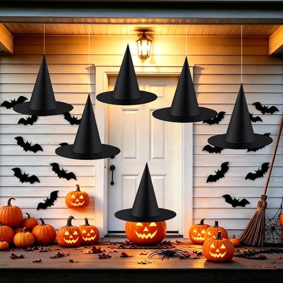 Halatool 6 Pcs Halloween Witch Hats, Black Witches Hat with 98feet ...