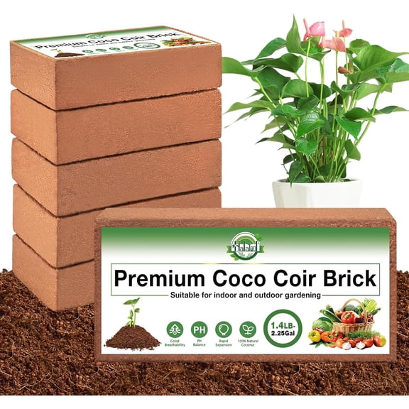 Halatool 6 Pcs Organic Coconut Coir Bricks for Plants, Compressed Coco Coir Brick Coconut Fiber Substrate with Low EC & pH Balance, High Expansion Coco Peat Seed Starter Garden Soil for Planting