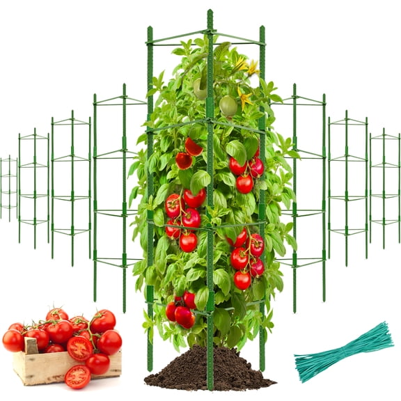 Halatool 8 Pack Green Tomato Cages, Up to 63in(5.2FT) Adjustable Tall Tomato Plant Support, Garden Stakes Tomato Trellis for Pots & Vegetables Flowers