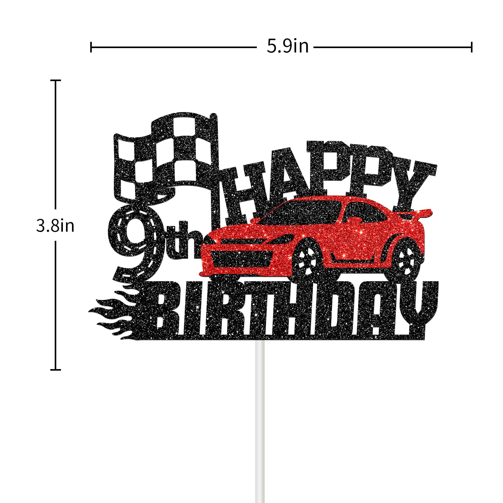 Race Car Happy 9th Birthday Cake Topper - Car Theme Party Decor For Boys & Girls