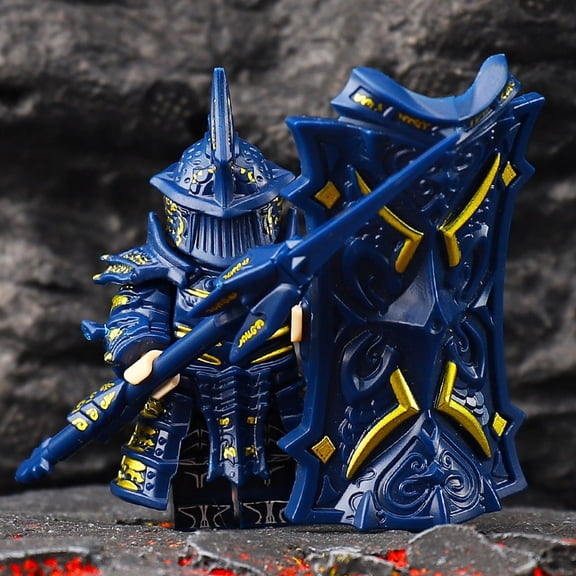 Halberd Soul Warrior: Phantom Blue Halberd Tower Knight Minifigure Building Block Toys
