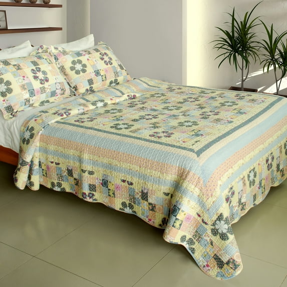 Halcyon Harmony 100% Cotton 3PC Patchwork Quilt Set (Full/Queen Size)