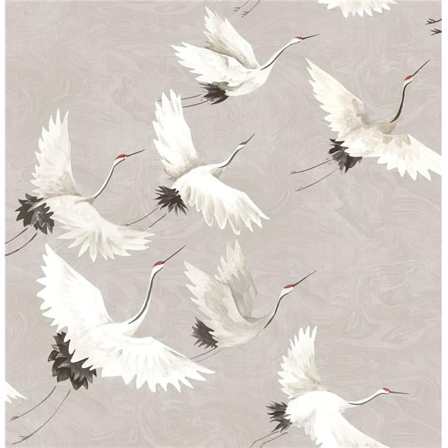 Grey and White Crane Vinyl Peel & Stick Wallpaper