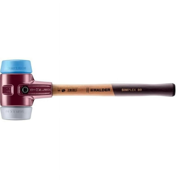 Halder Simplex Mallet with Soft Blue Rubber/Grey Rubber Inserts and Cast Iron Housing, 3.15" / 97.36 oz.
