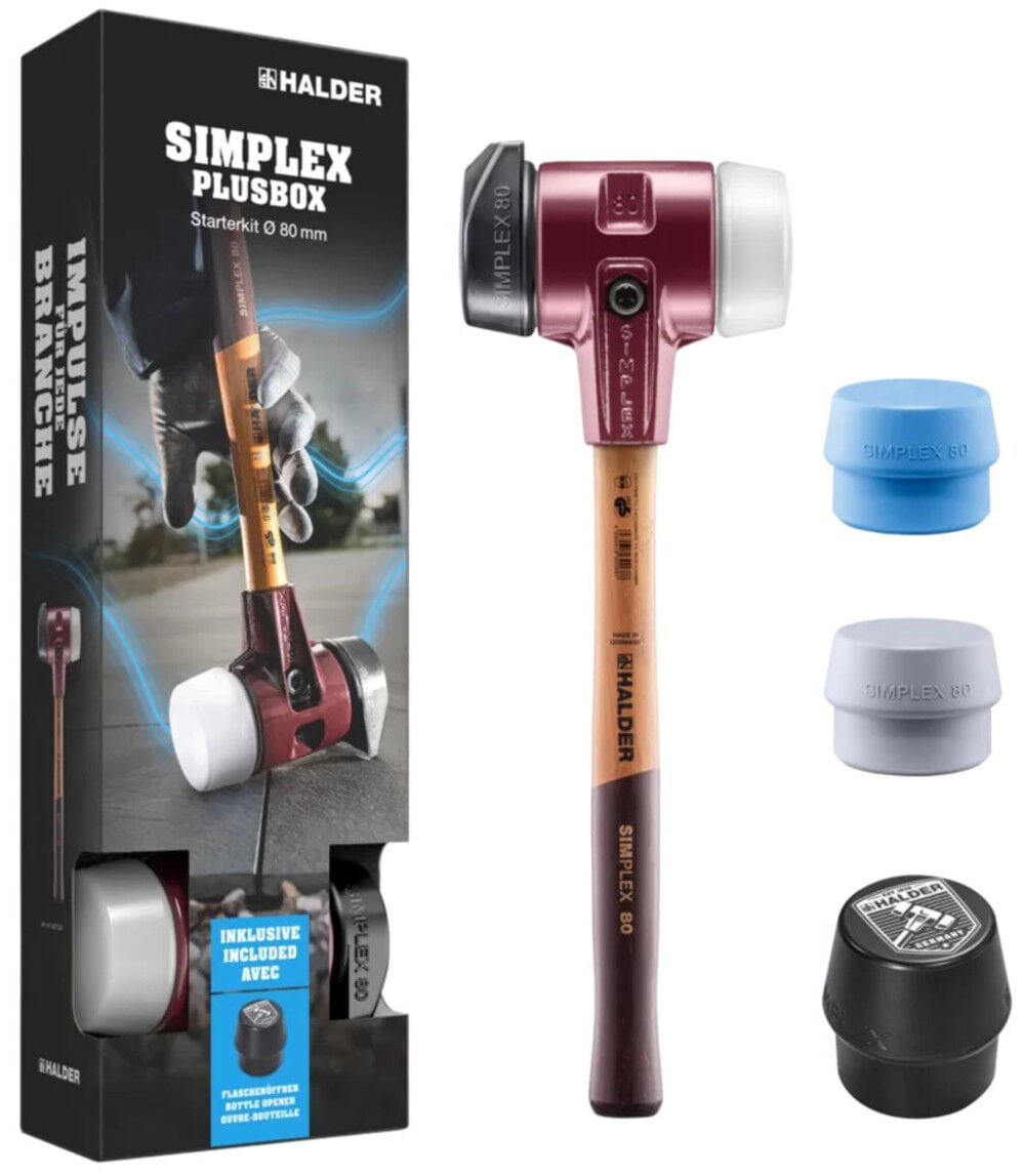 Halder Inc Simplex Plus Starter Kit Rubber And Plastic Head Soft-Face Mallet D80 With 4 Inserts