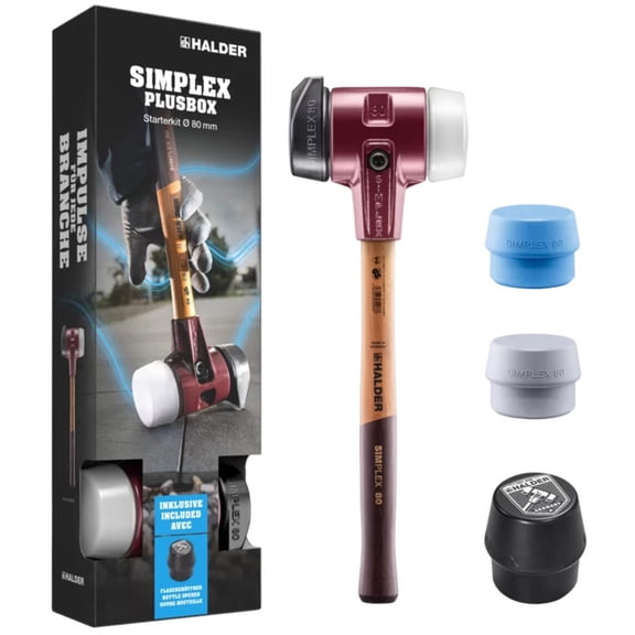 Halder Inc Simplex Plus Starter Kit Rubber And Plastic Head Soft-Face Mallet D80 With 4 Inserts