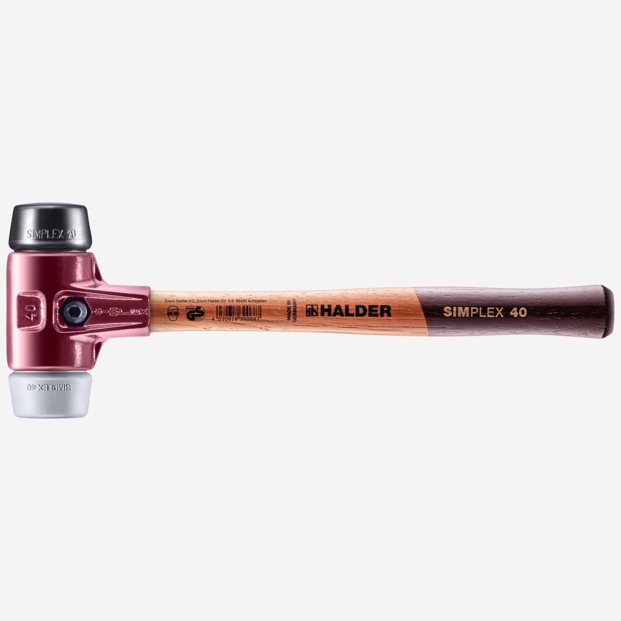 Halder Simplex Mallet with Black Rubber/Grey Rubber Inserts and Cast Iron Housing, 1.57" / 22.22 oz.