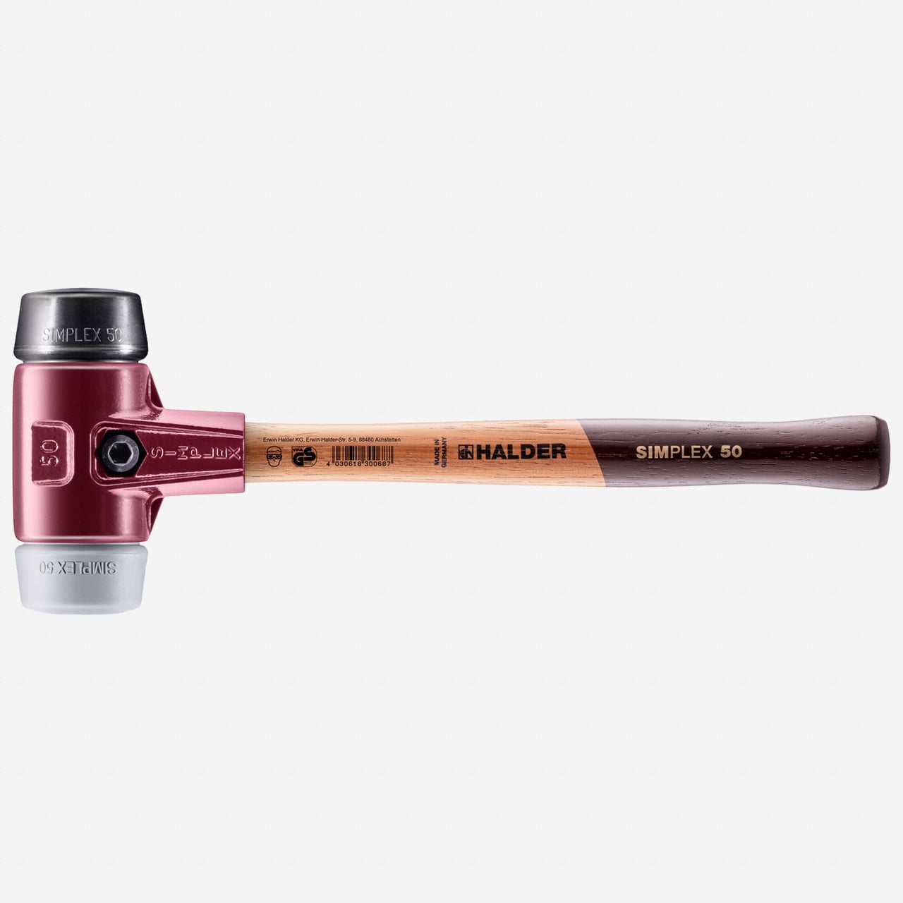 Halder Simplex Mallet with Black Rubber/Grey Rubber Inserts and Cast Iron Housing, 1.97" / 40.21 oz.