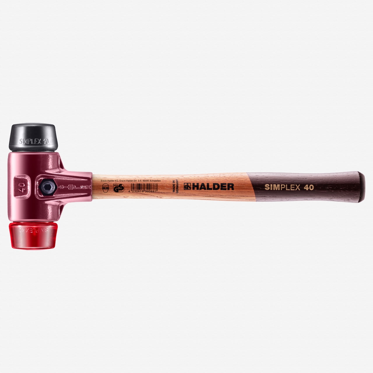 Halder Simplex Mallet with Black Rubber/Red Plastic Inserts and Cast Iron Housing, 1.57" / 22.58 oz.