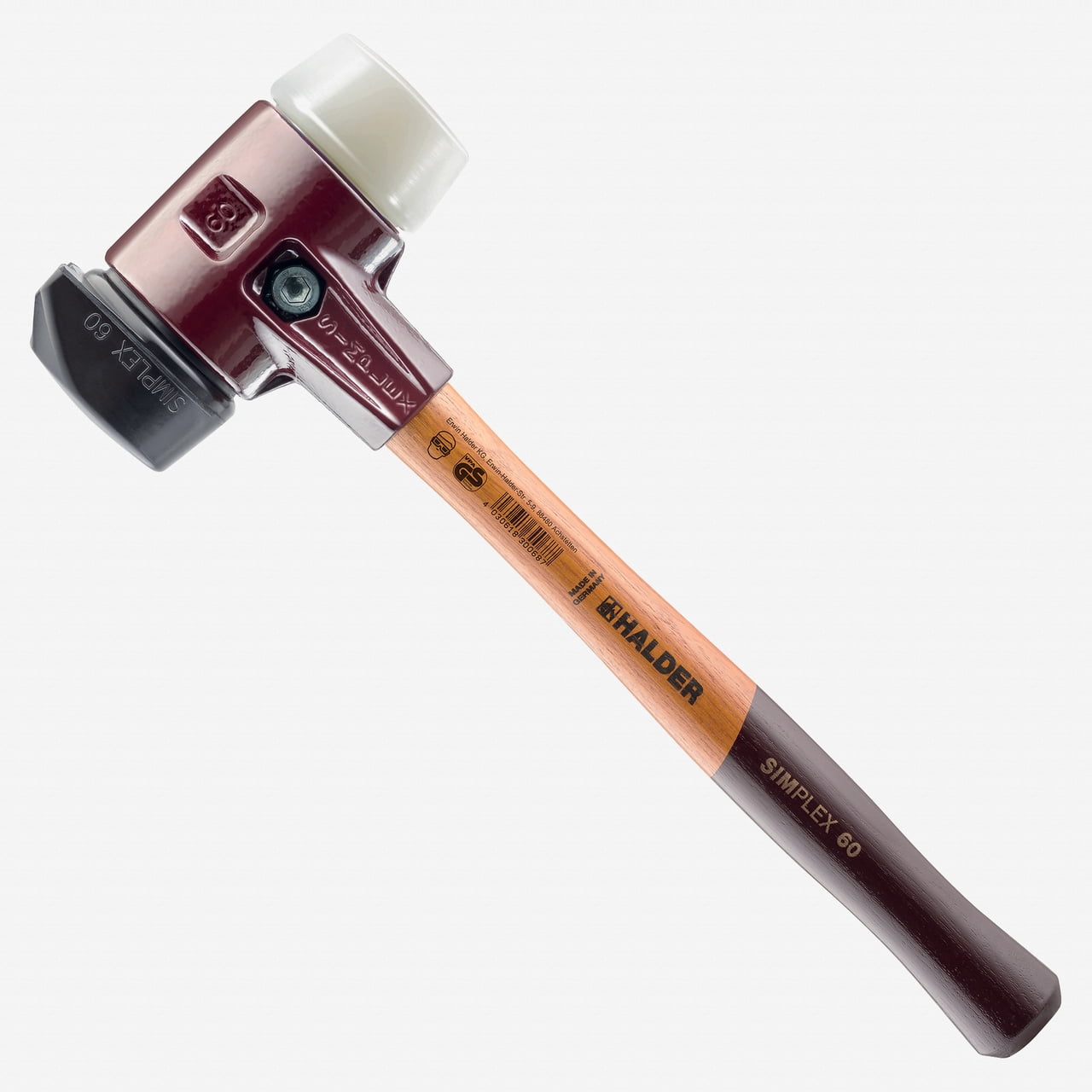 Halder Simplex Mallet with Nylon/STAND-UP Black Rubber Inserts and Cast Iron Housing, 2.36" / 54.67 oz.