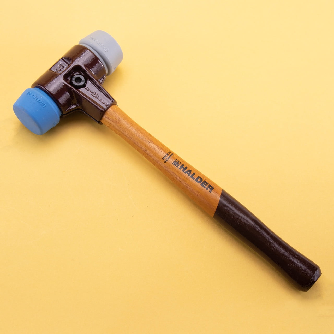 Halder Simplex Mallet with Soft Blue Rubber/Grey Rubber Inserts and Cast Iron Housing, 1.57" / 21.87 oz.