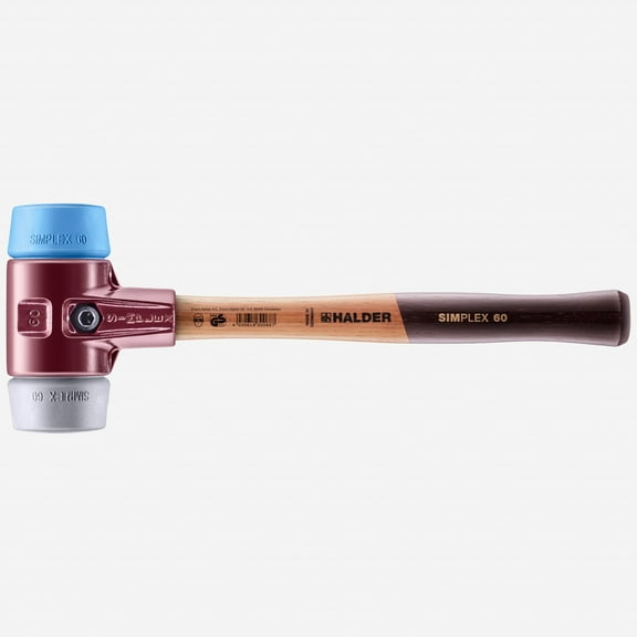 Halder Simplex Mallet with Soft Blue Rubber/Grey Rubber Inserts and Cast Iron Housing, 2.36" / 50.09 oz.