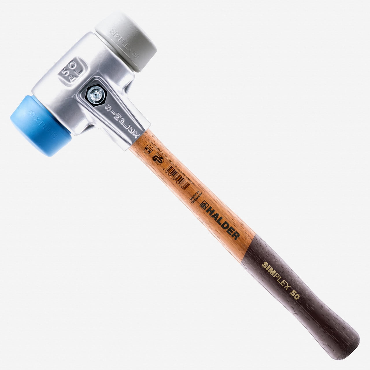 Halder Simplex Mallet with Soft Blue Rubber/Grey Rubber Inserts and Lightweight Aluminum Housing, 2.36" / 29.91 oz.