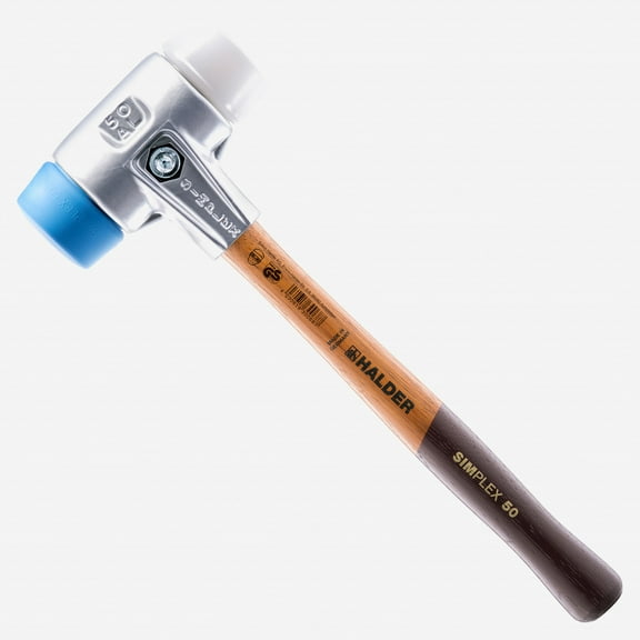 Halder Simplex Mallet with Soft Blue Rubber/Superplastic Inserts and Lightweight Alumimum Housing, 2.36" / 30.79 oz.