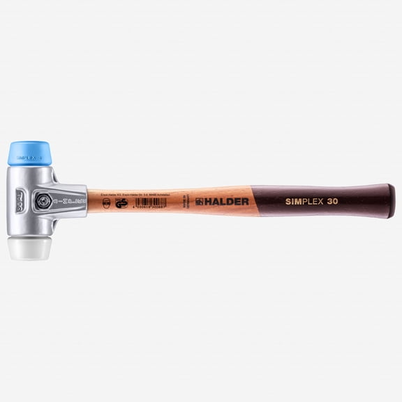 Halder Simplex Mallet with Soft Blue Rubber/Superplastic Inserts and Lightweight Aluminum Housing, 1.18" / 6.6 oz.