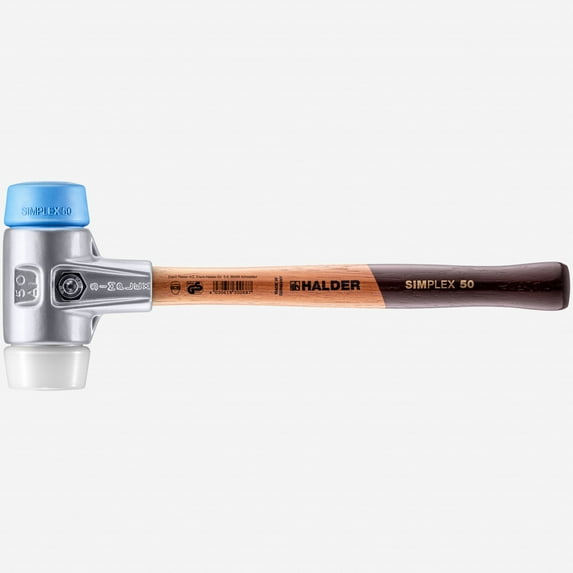 Halder Simplex Mallet with Soft Blue Rubber/Superplastic Inserts and Lightweight Aluminum Housing, 1.97" / 22.72 oz.