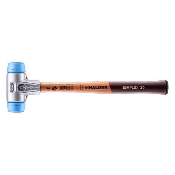 Halder Simplex Soft-Faced Mallet 3101.030 - TPE-Soft Inserts, Lightweight Aluminum Housing with Handle Protection Sleeve, Varnished Wooden Handle, 30mm, .4 lbs. 102