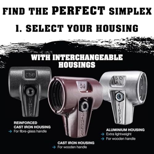 Halder Simplex Soft-Faced Mallet, Medium-Hard Rubber Insert, Hard Superplastic Insert, Cast Iron Housing with Handle Protection Sleeve, Varnished Wooden Handle, 40mm, 1.4 lbs.