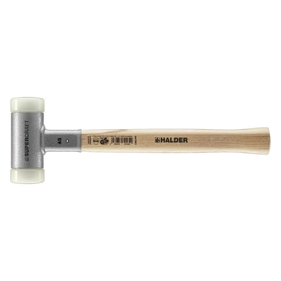 Halder SuperCraft Dead Blow Mallet 3366.045 - Non-Rebounding Mallet, Hard Nylon Inserts, Hickory Wood Handle with Overstrike Protector, 45mm, 1.8 lbs. CA2
