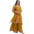 thumbnail image 1 of Haldi Function Wear Indian Designer Salwar Kameez Suits Pakistani Plazo Outfits ( Yellow, L - 42 ), 1 of 4