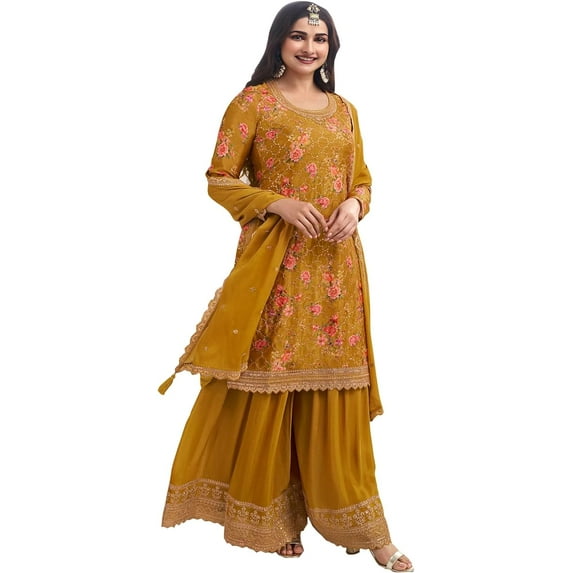 Haldi Function Wear Indian Designer Salwar Kameez Suits Pakistani Plazo Outfits ( Yellow, XXL - 46 )