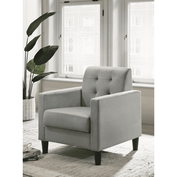 Hale 1-Piece Light Gray Velvet Armchair with Tufting - Modern Style and Solid Wood Frame
