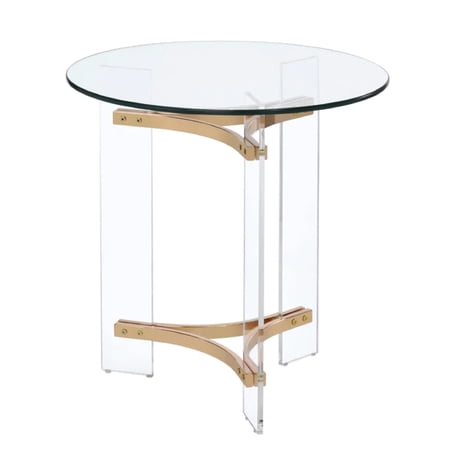Benjara Hale 23" Round End Table- Glass Top- Acrylic Legs- Clear- Gold