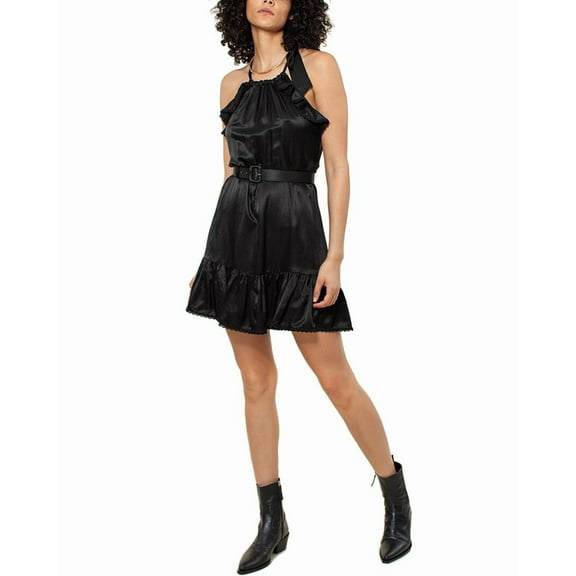 Hale Bob womens  Belted Silk-Blend Mini Dress, xs, Black